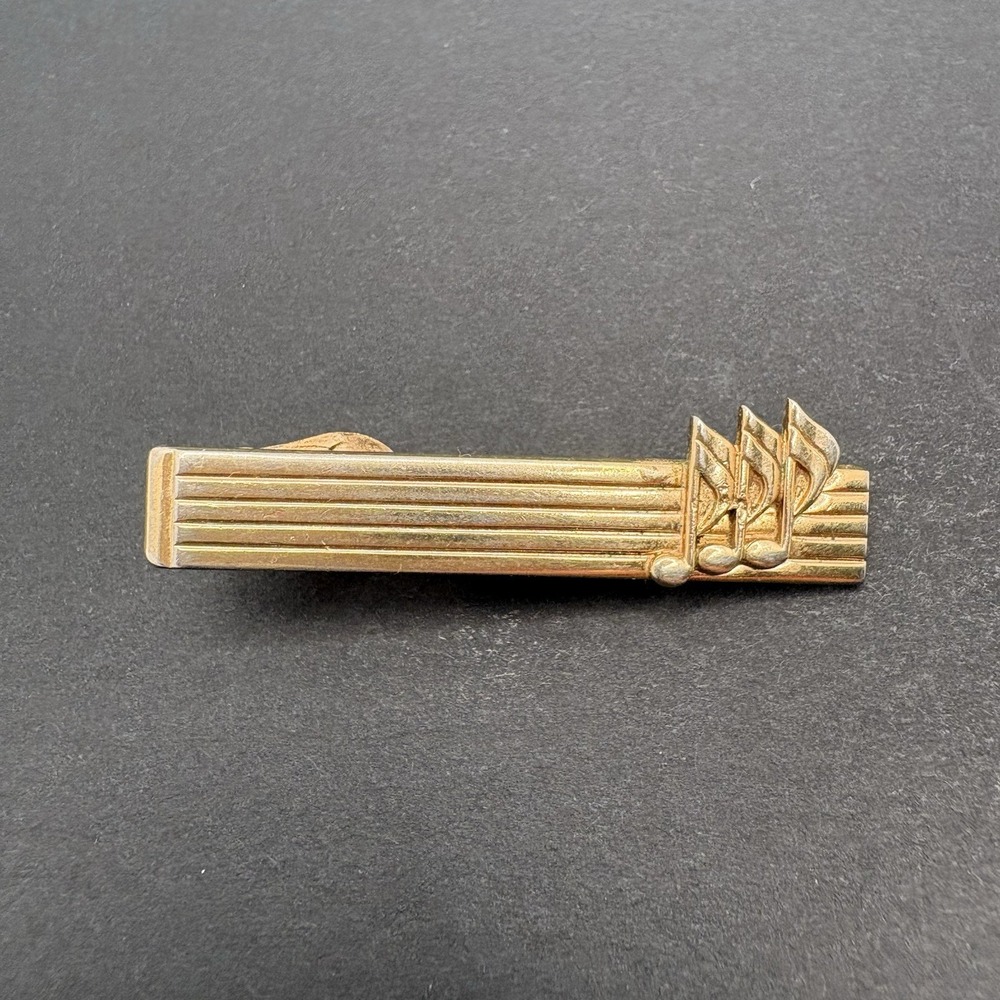 Vintage Swank Musical Notes Tie Clip Gold Tone Minimalist